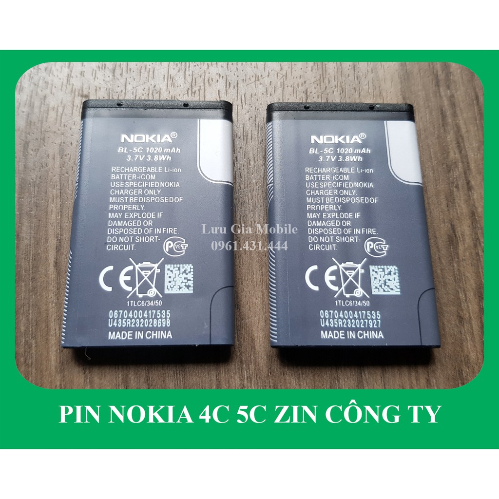 Pin Nokia 4C 5C zin công ty (2 ic chống phù) cho máy 1280, 110i...