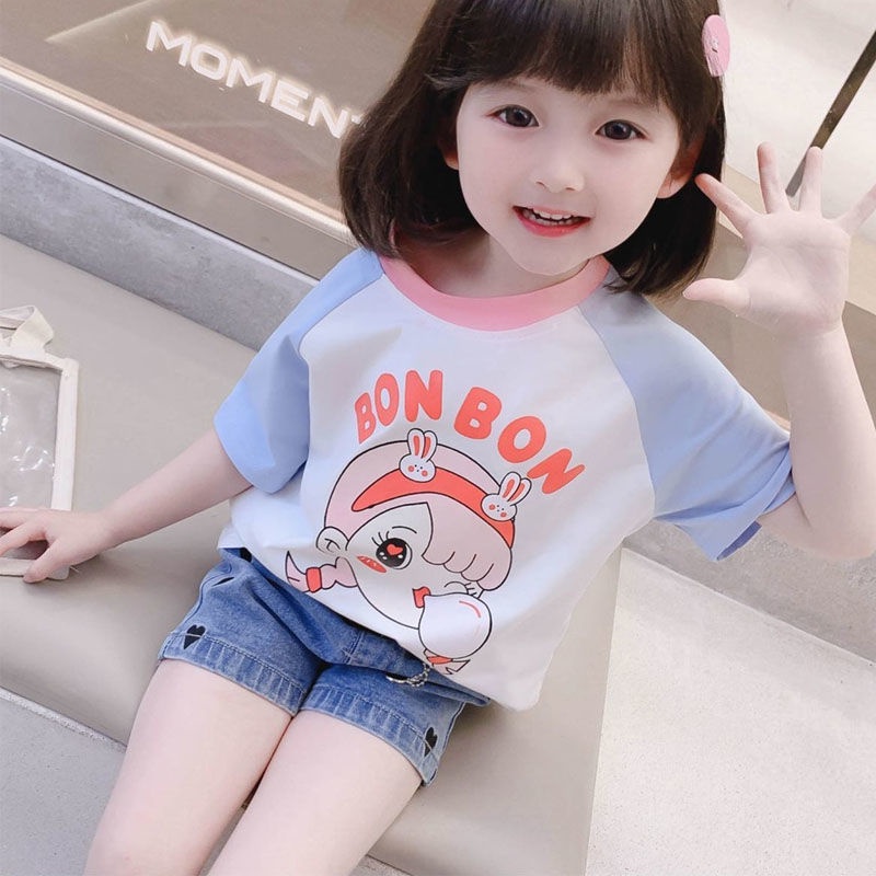 Áo Thun bông Tay Ngắn Dễ Thương Cho Bé Gái 0-9 Tuổi