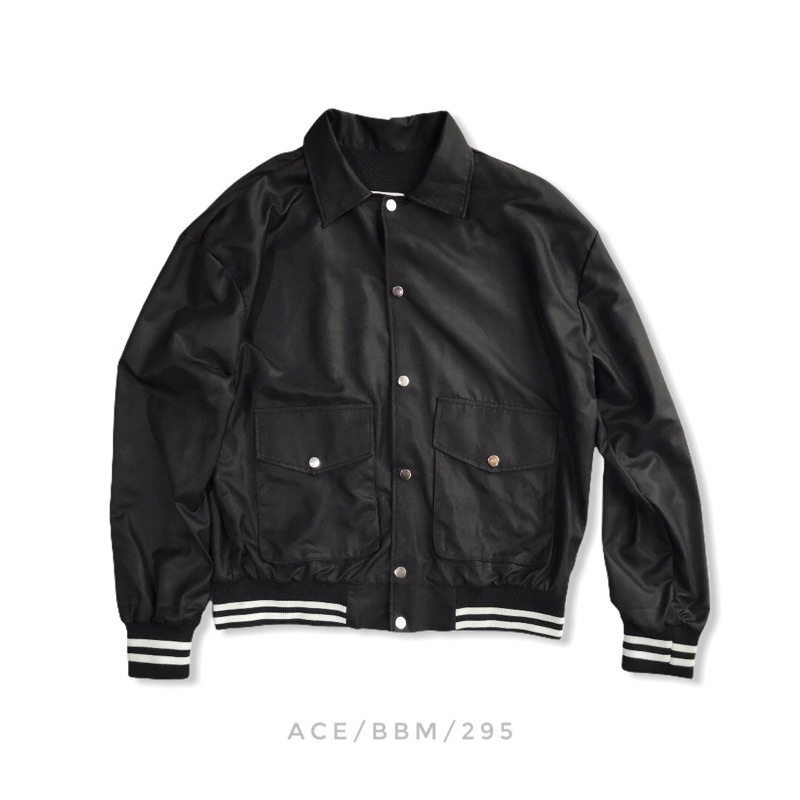 Áo khoác bomber jacket cổ bẻ, cúc bấm