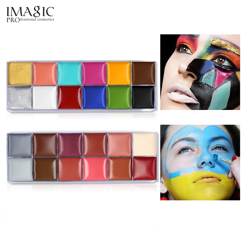 Set 12 màu sơn dầu/cọ/nước tẩy trang/bảng màu/sáp tạo hình da IMAGIC dùng vẽ mặt/cơ thể trang trí dự tiệc/Halloween