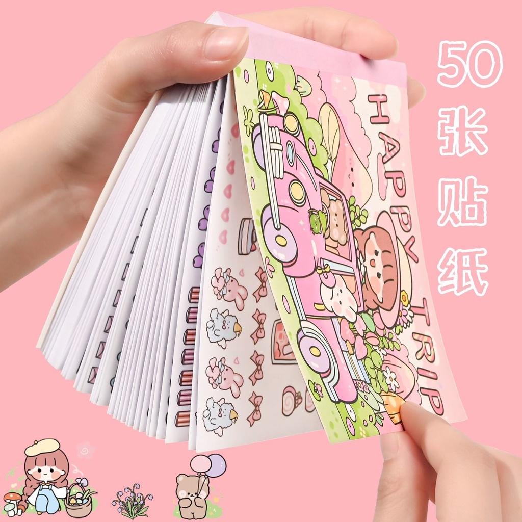 Bộ 50 Tờ Sticker Giấy Washi Họa Tiết Hoạt Hình Dễ Thương Trang Trí Sổ Tay Cho Bé diy