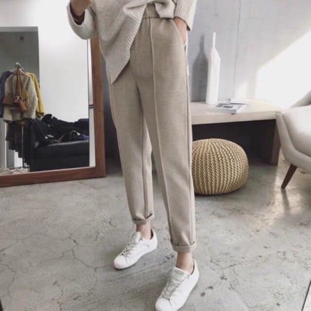QUẦN BAGGY DẠ NỮ THU ĐÔNG - Cạp chun sau, khóa trước Chất dạ mịn - Siêu phẩm cho mùa lạnh