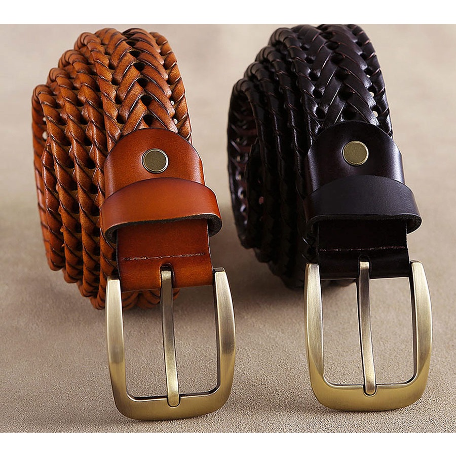 Thắt Lưng Da Bò Bện Rộng 3.3cm Chất Lượng Cao Thời Trang Cho Nam