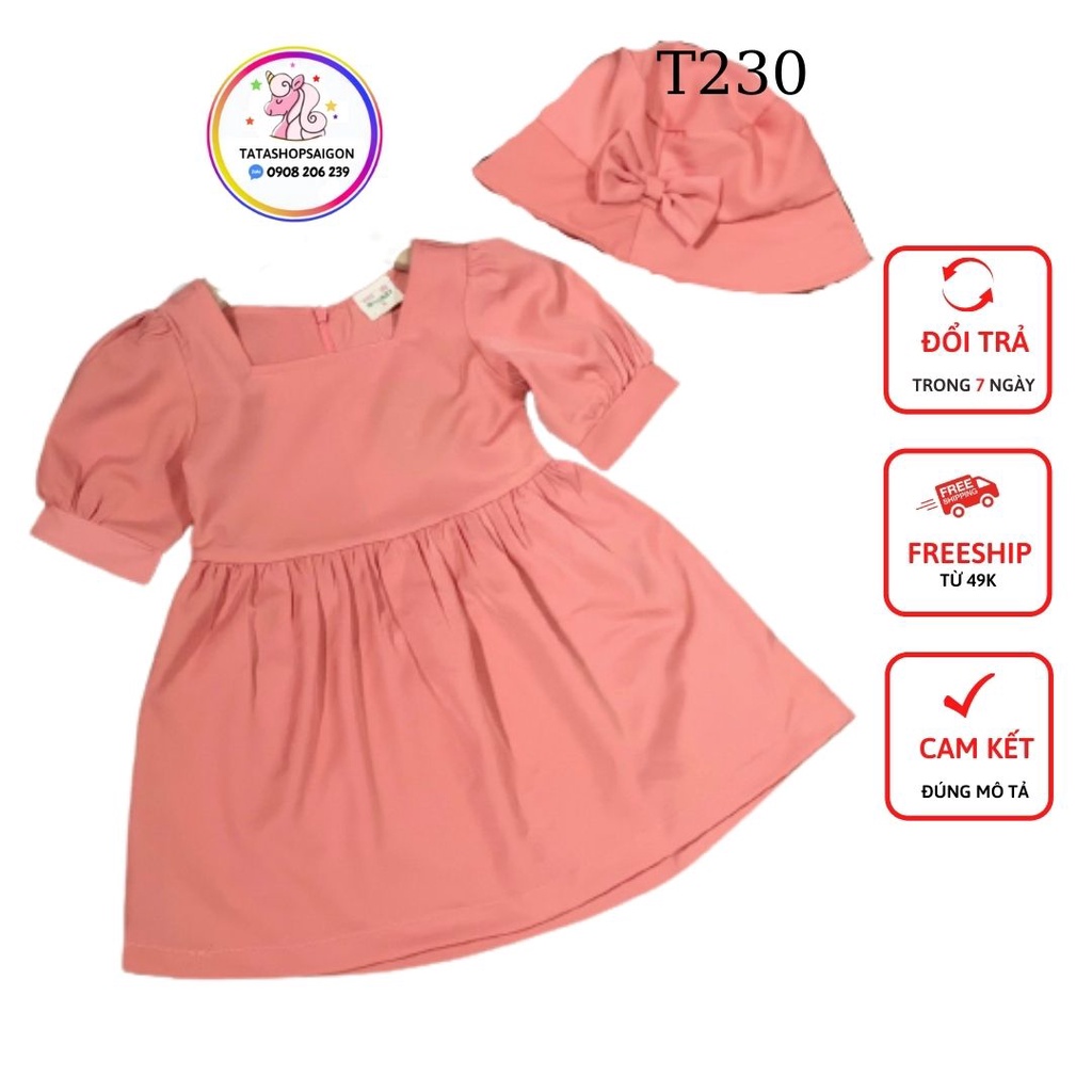 Váy bé gái bèo dáng baby doll vải lụa đũi mềm - tặng kèm nón - 24 đến 40 ký 005