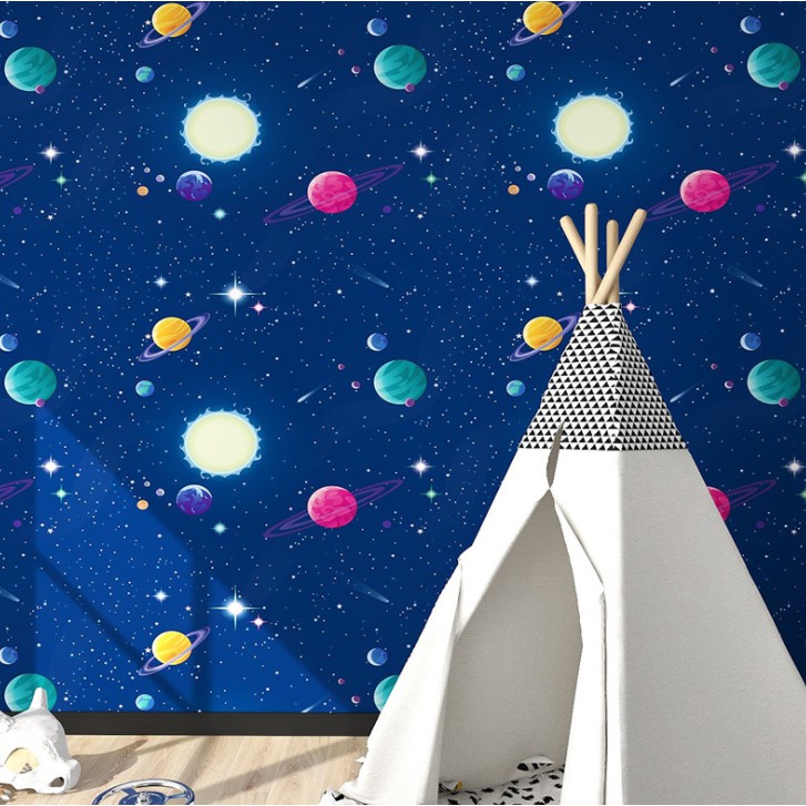 1 mét decal dán tường HÀNH TINH XANH khổ 45cm keo sẵn bóc sẵn