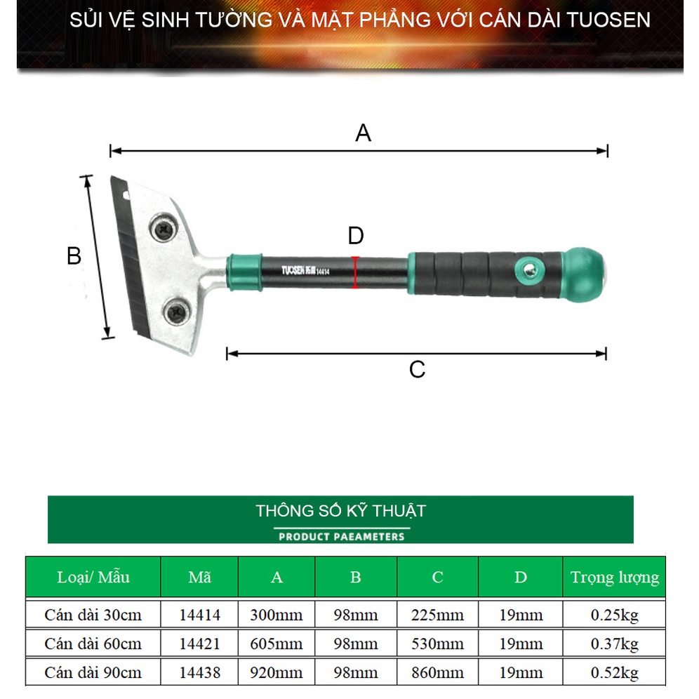 Sủi vệ sinh tường và mặt phẳng cán dài, sàn nhà, Dao cạo sàn, dao cạo sơn, cạo tường đa năng cán TUOSEN