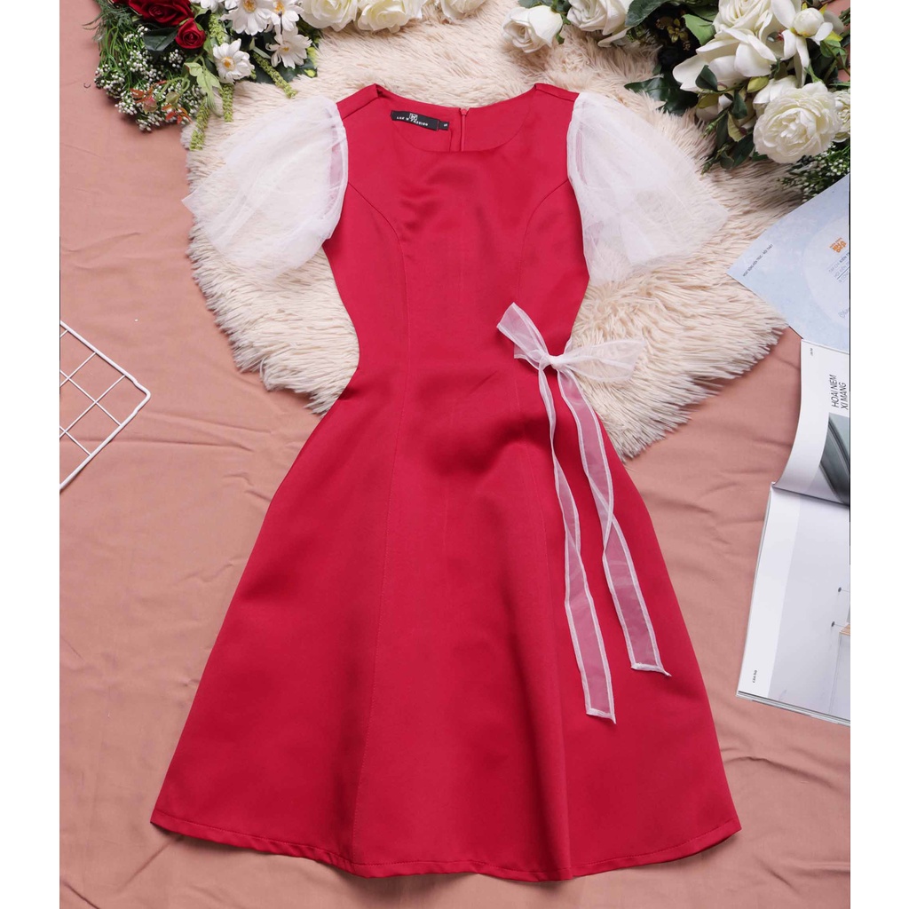 Đầm đỏ dự tiệc dáng xòe thiết kế xinh tôn dáng sáng da cho nàng chân ngắn hợp đi tiệc đi chơi - Thời trang Lux W | BigBuy360 - bigbuy360.vn