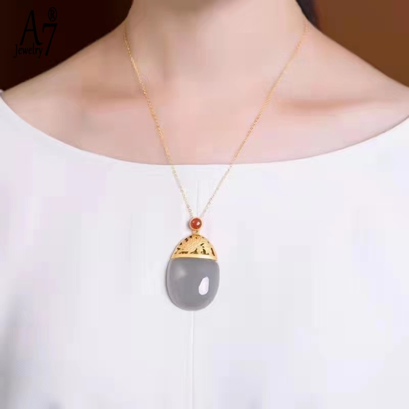 Dây Chuyền Mạ Bạc 925 Mặt Hoa Sen Đính Đá Ngọc Bích Thời Trang Cho Nữ