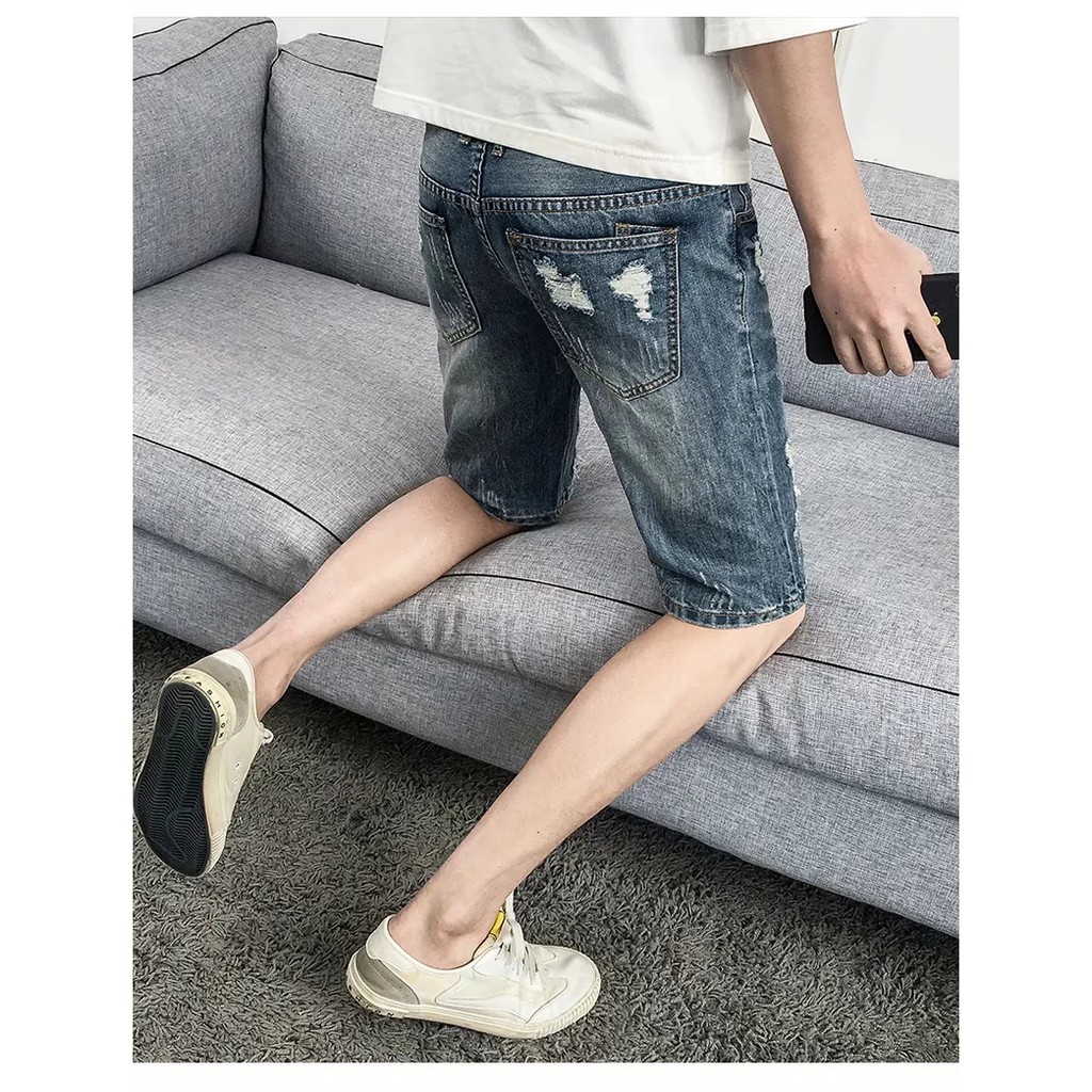 Quần Short Jeans Rách Cá Tính Trẻ Trung Cho Nam