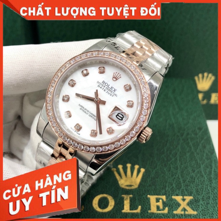 Đồng Hồ Nam RoLex DayJust Sapphire RA25 Case 36mm Trắng viền đá Máy cơ Automatic Nhật