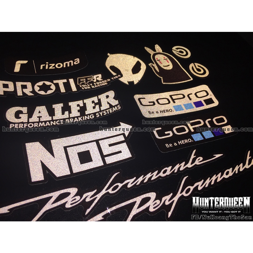 Trọn bộ 12 logo trắng đen phản quang 3M cao cấp. Decal sticker chống nước, không bay màu. Độ bám dính cực kì cao