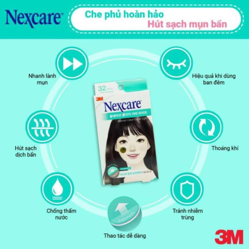 (hàng chính hãng) Miếng dán mụn siêu mỏng tháo dễ dàng Nexcare 3M BBC LIGHT 0.3mm 32 miếng rất tốt