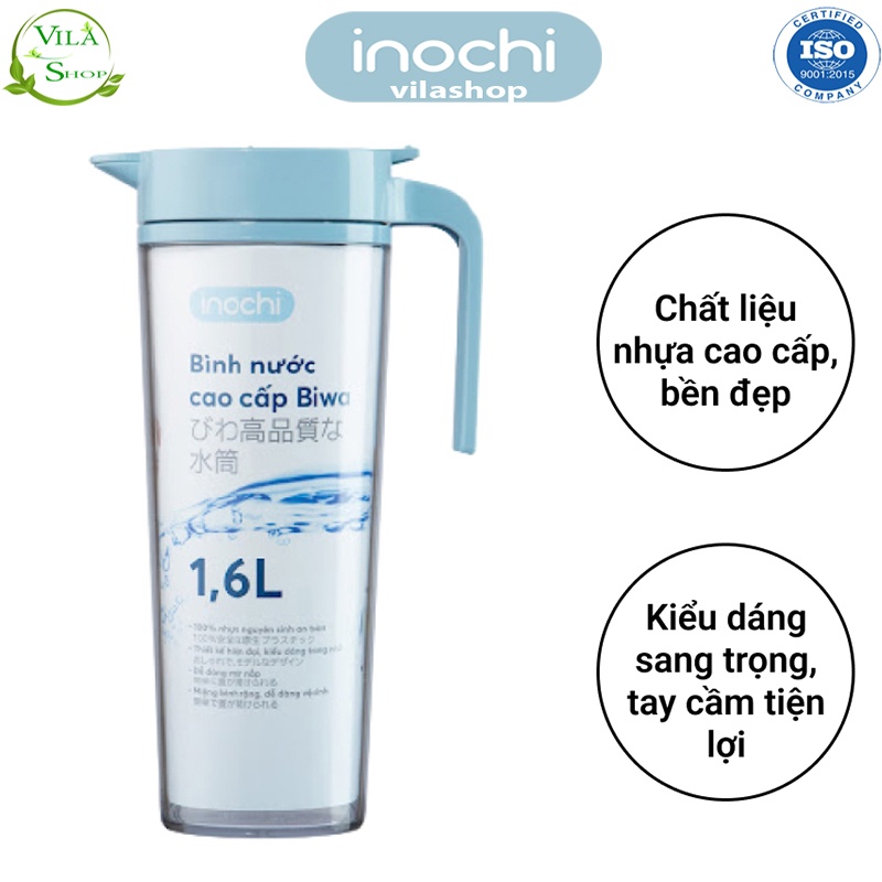 Bình Nước Để Bàn, Bình Nước Chịu Nhiệt Biwa 1.6 Lít Inochi, Chất Liệu Nhựa San, PP Nguyên Sinh An Toàn Không Mùi