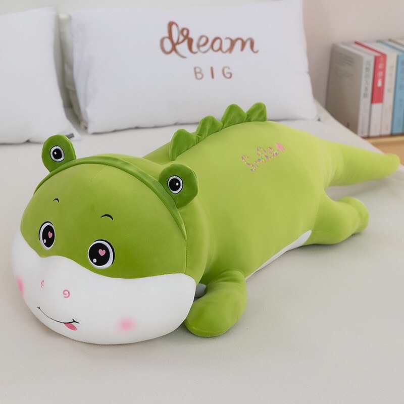 Gấu Bông Khủng Long Cosplay Ếch Xanh, Gối Ôm Chất Liệu Mềm Mại Dài 55cm