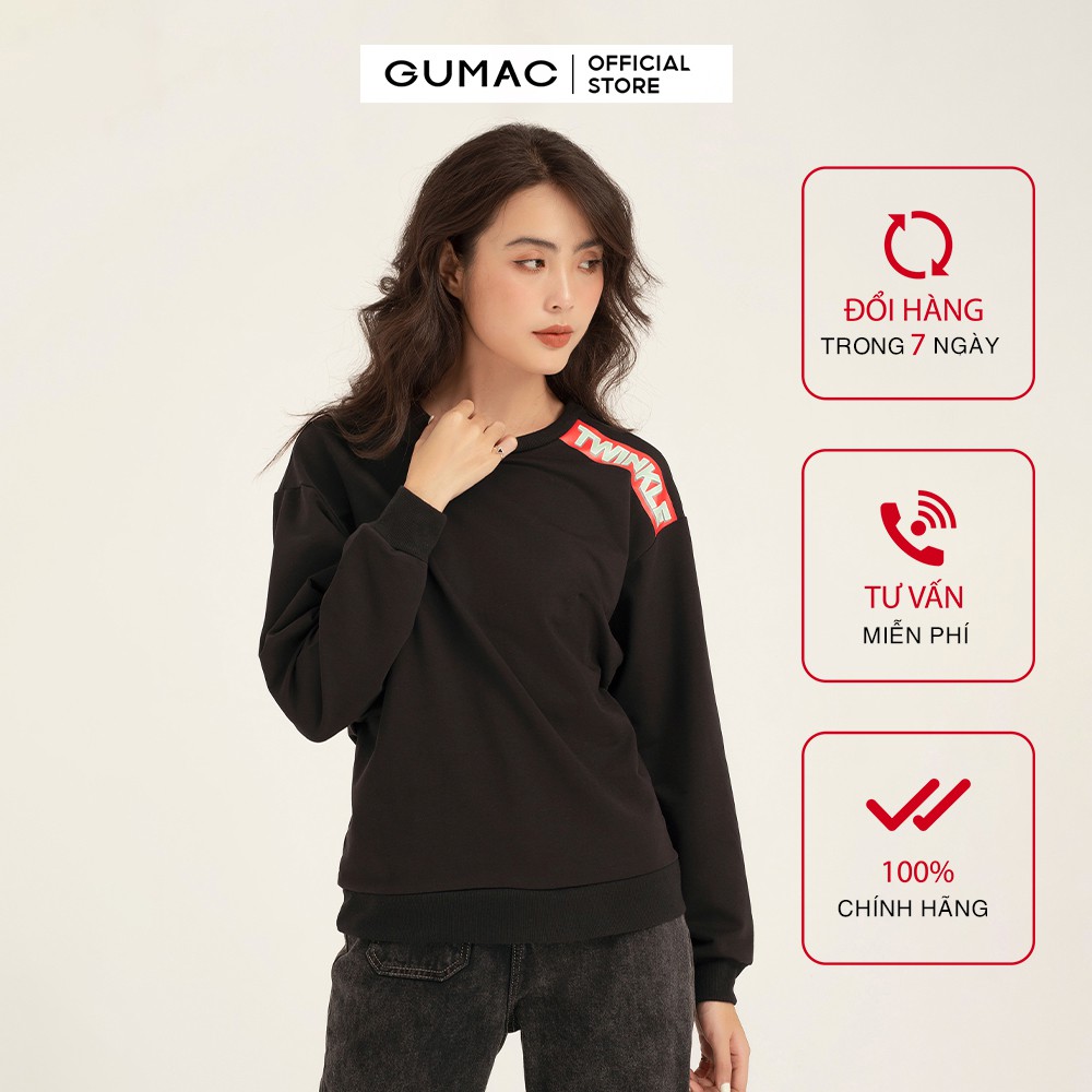 Áo thun nữ Sweater in vai GUMAC tay dài năng động, trẻ trung ATB1140