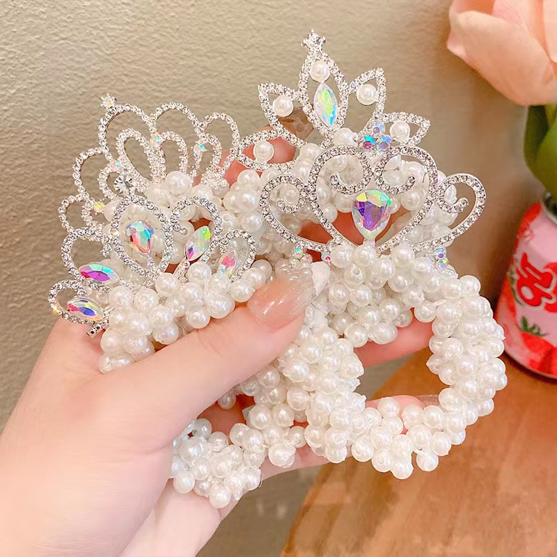 Dây Cột Tóc Hình Vương Miện Đính Ngọc Trai Thời Trang Hàn Quốc Cho Nữ