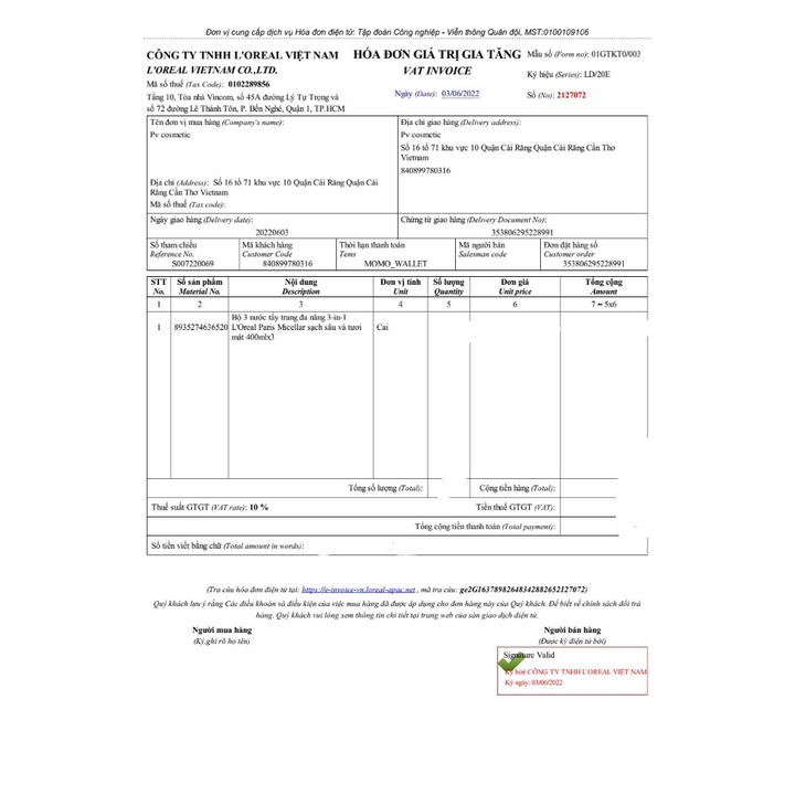 Nước tẩy trang cho mọi loại da L'Oreal Paris 3-in-1 Micellar Water 400ML