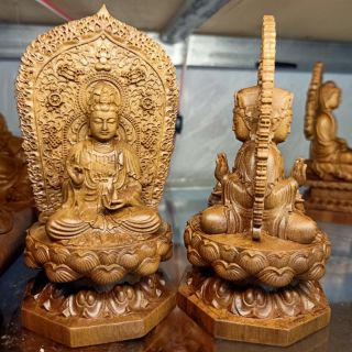 Tượng Phật 2 mặt gỗ bách xanh
