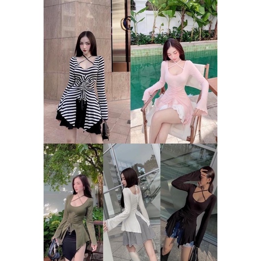 Áo cột nơ eo tay dài yoona