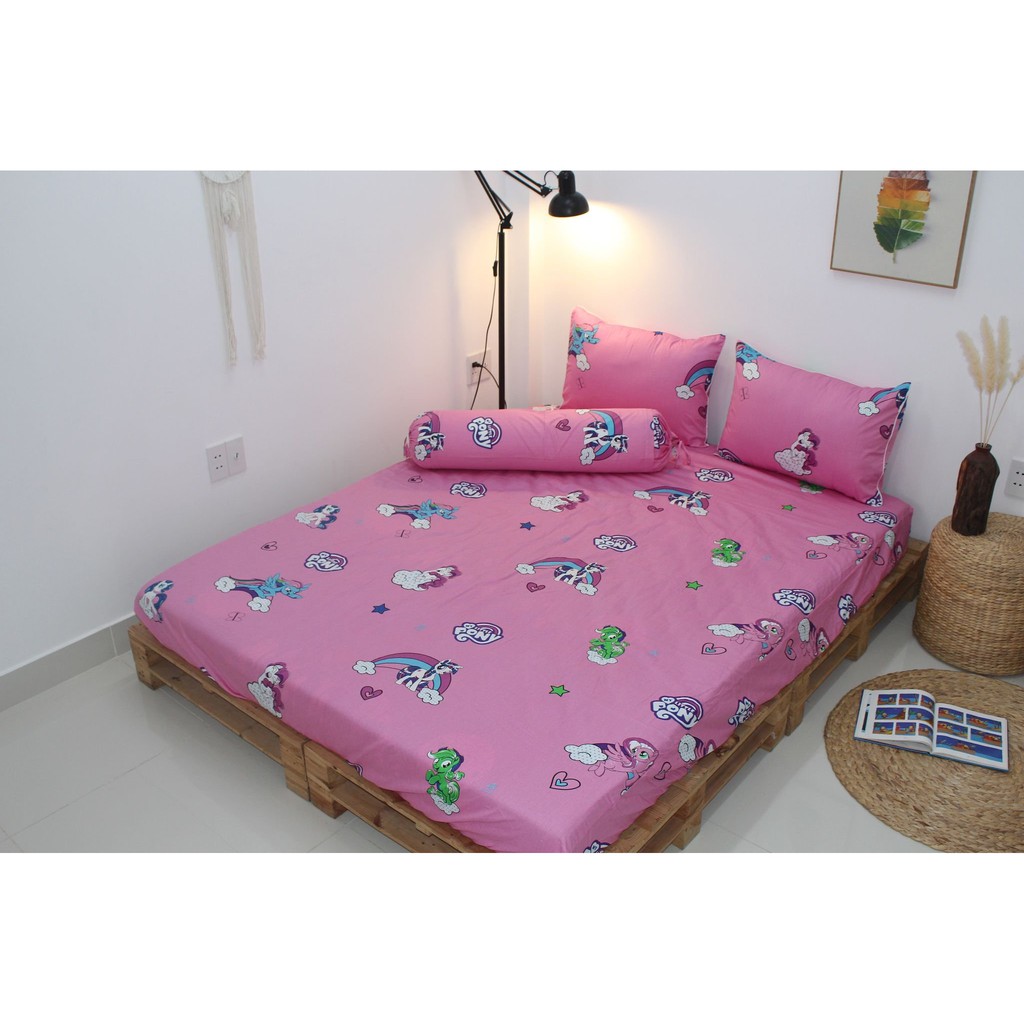 BỘ GA GỐI 4 MÓN NGỰA LITTLE PONY MÀU HỒNG COTTON 100% (GA GIƯỜNG + 1 VỎ GỐI ÔM + 2 VỎ GỐI NẰM)