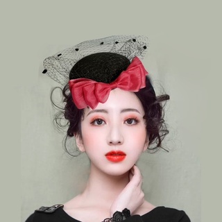 Mũ Tròn Nhỏ Phối Lưới Thắt Nơ Phong Cách Retro Dành Cho Cô Dâu
