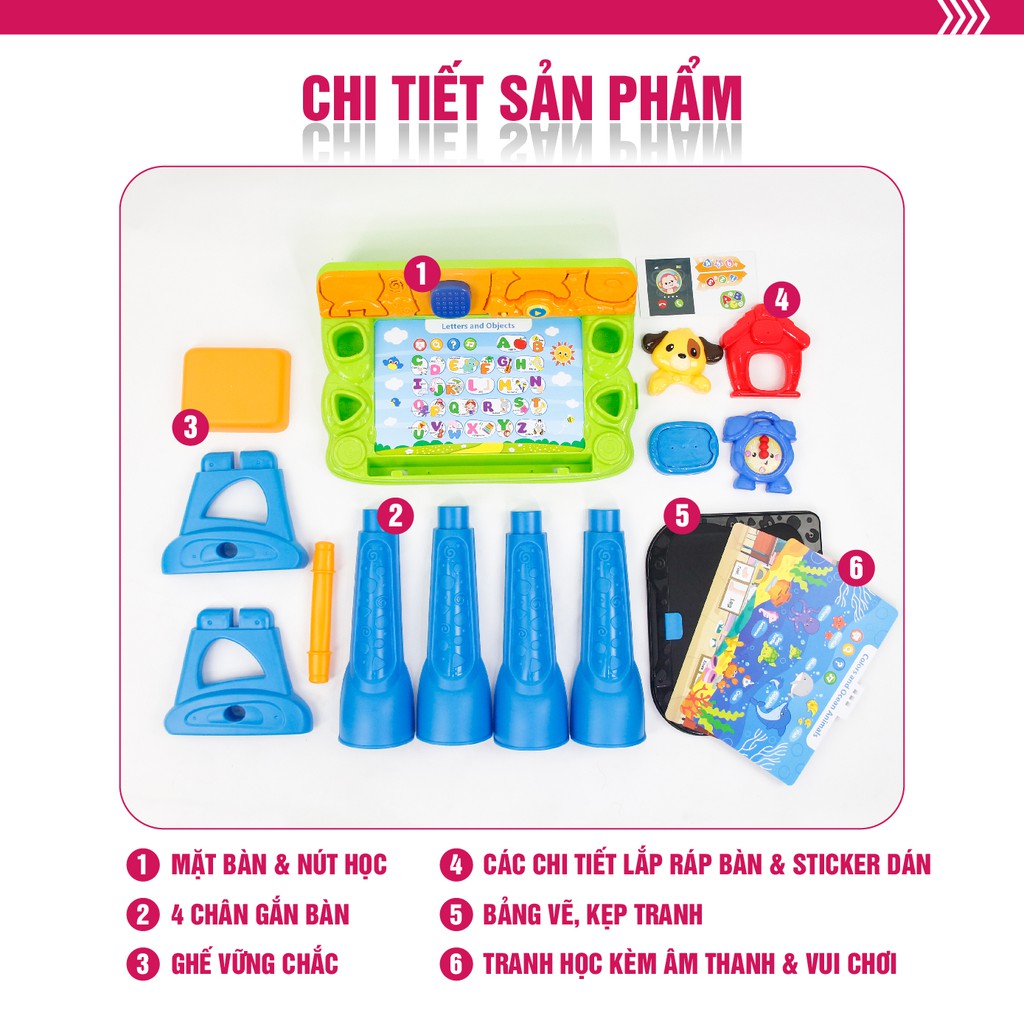 Bộ bàn ghế hỗ trợ học tập và vui chơi cho bé, đa năng - nhiều hiệu ứng hấp dẫn Winfun 1207 - hàng chính hãng