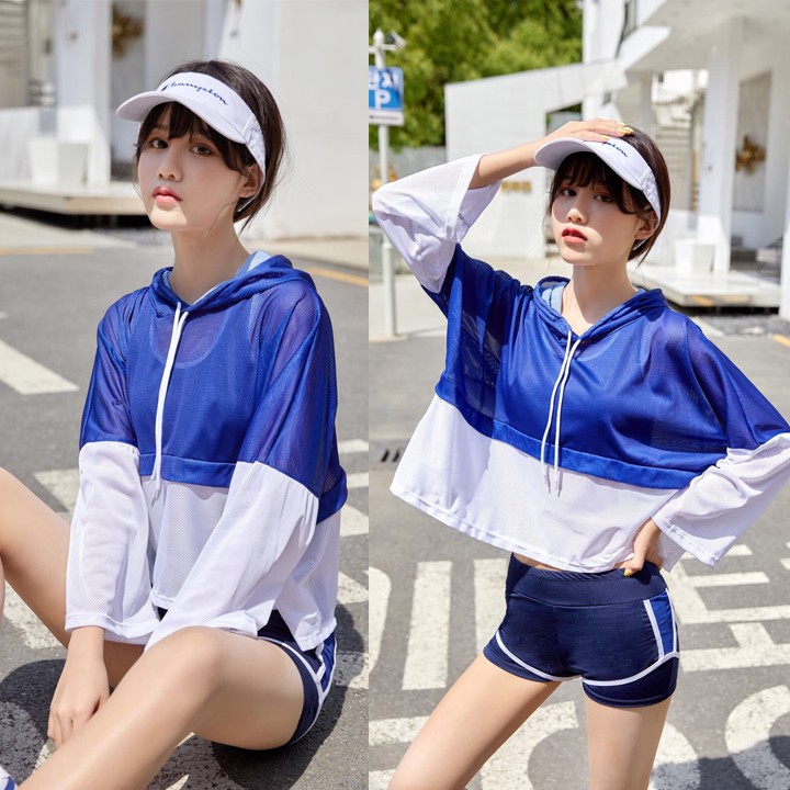 Bộ đồ bơi nữ 3 mảnh có áo hoodie năng động cá tính (màu xanh) 💖 | BigBuy360 - bigbuy360.vn