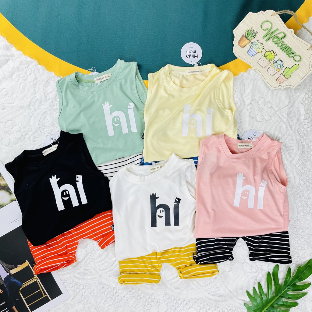 [SALE] Bộ Ba Lỗ Cho Bé Trai, Bé Gái Minky Mom Vải Thun Lạnh Quần Sọc Đũng Rộng Cạp Chun, Áo Ba Lỗ Bé Trai MKM3LO2114