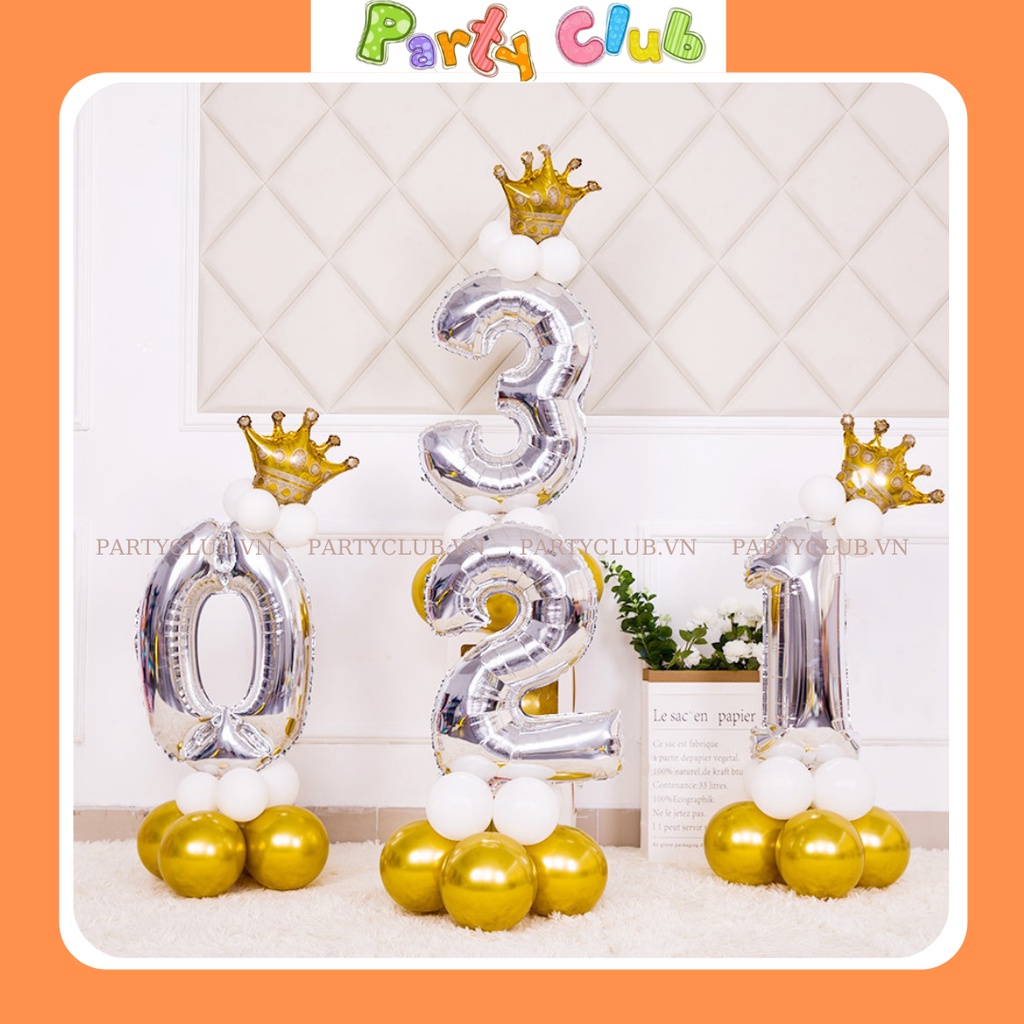 Bóng số đính vương miệng màu vàng trang trí sinh nhật