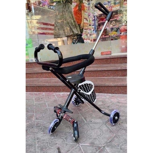 xe đẩy 5 bánh gấp gọn- xe đẩy đi du lịch, siêu thị cho bé( kèm cả giỏ)