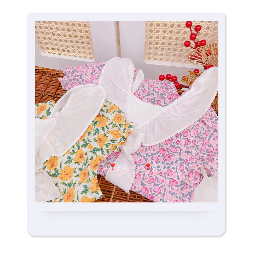 Váy hoa nhí bé gái , váy babydoll hoa cổ trắng bèo tay dễ thương cho bé