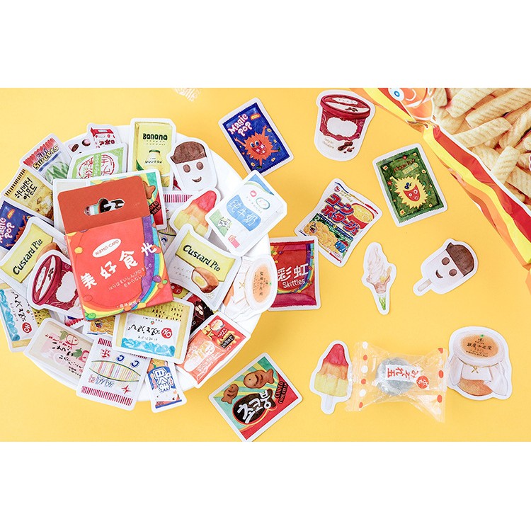 Hộp 46 miếng sticker mẫu các loại đồ ăn vặt snack