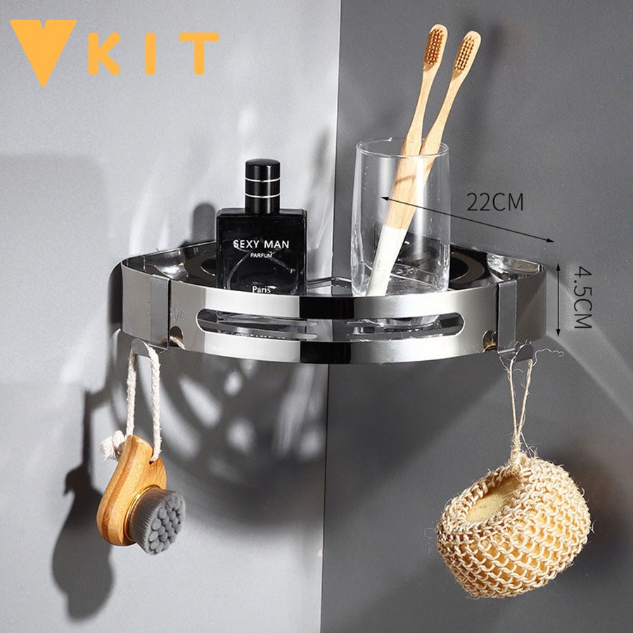 Kệ góc phòng tắm KEO DÁN TƯỜNG loại inox 304 [ KHÔNG KHOAN ] cao cấp 304 Vkit- NT15