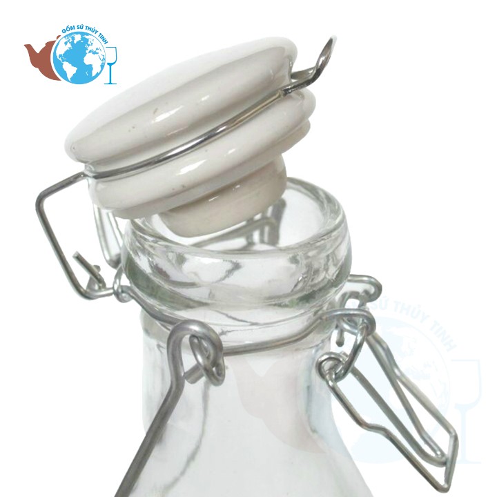 Chai Thủy Tinh Tam Giác Nắp Gài Bằng Sứ có quai xách tiện lợi đựng nước trái cây nước ép 500ml
