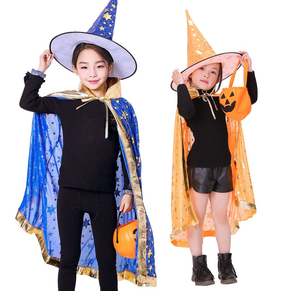 Bộ áo choàng + mũ phù thủy hóa trang Halloween vui nhộn nhiều màu sắc dành cho bé trai và bé gái