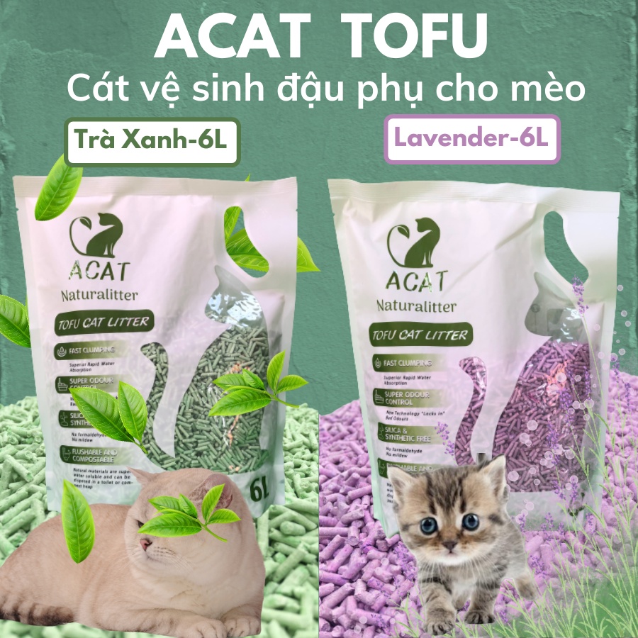 Cát đậu phụ tofu cho mèo ACAT TOFU túi 6lit, 100% đậu nành tự nhiên