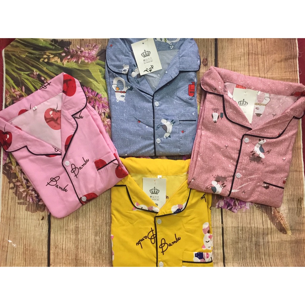 Set Bộ Pijama Tay Dài Quần Dài Vải Kate Thái .