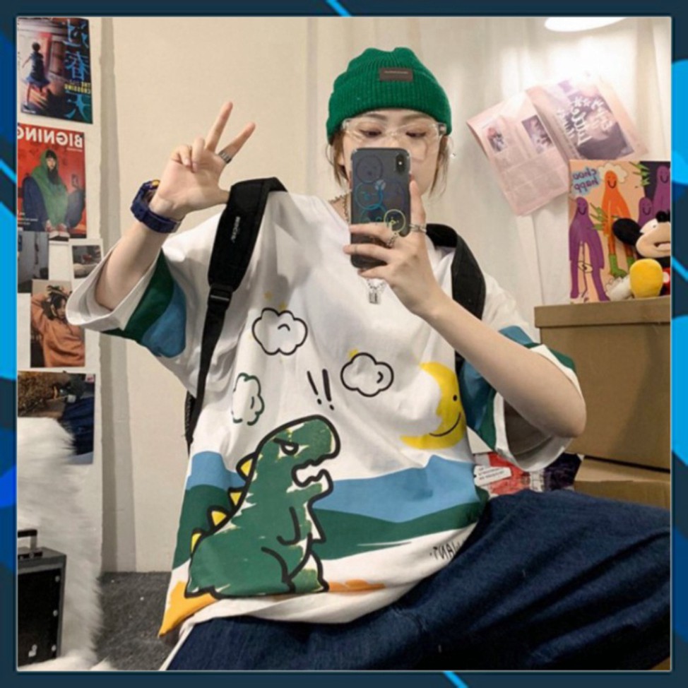 Áo Thun Tay Lỡ Form Rộng in hình Khủng Long màu đen, trắng🍁 Unisex nam nữ đều mặc được | BigBuy360 - bigbuy360.vn