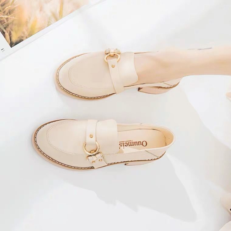 One foot women's shoes new style 2022 popular style single shoes women's spring all kinds of thick-heeled leather shoes British Love shoes