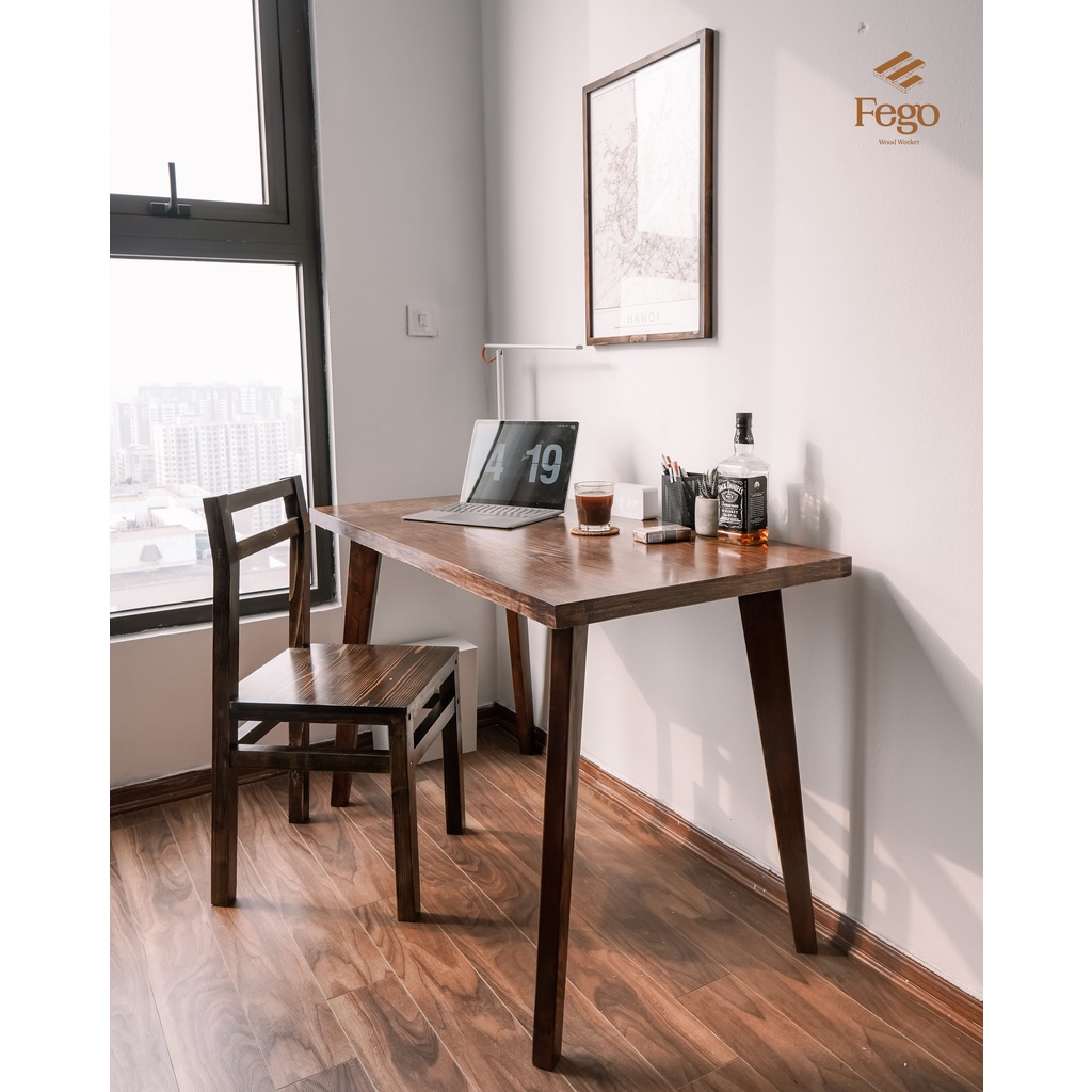 Bàn làm việc chân gỗ FEGO kích thước 100x50cm và 120x60cm