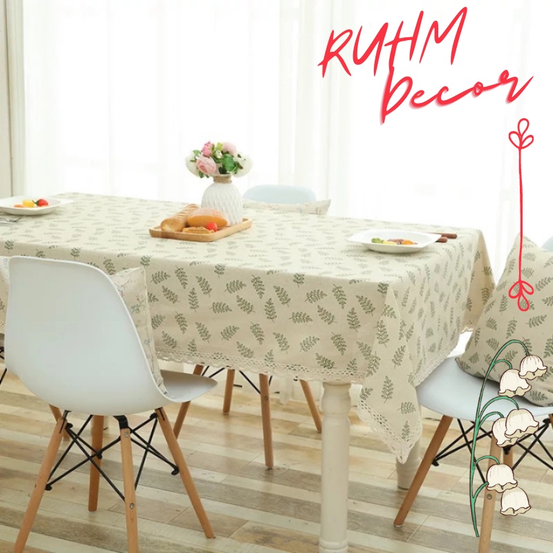 Khăn trải bàn sinh nhật đẹp cao cấp giá rẻ, mẫu mới nhất hiện nay - họa tiết lá xanh nhỏ - KB-B04