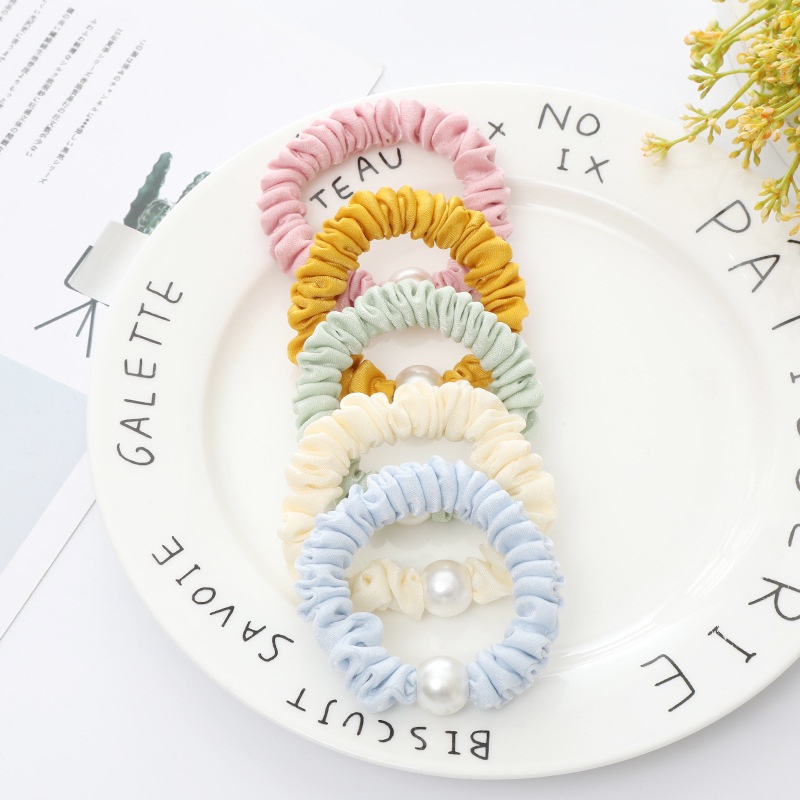 1 Dây Cột Tóc Đính Ngọc Trai Màu Sắc Kẹo Ngọt Phong Cách Hàn Quốc