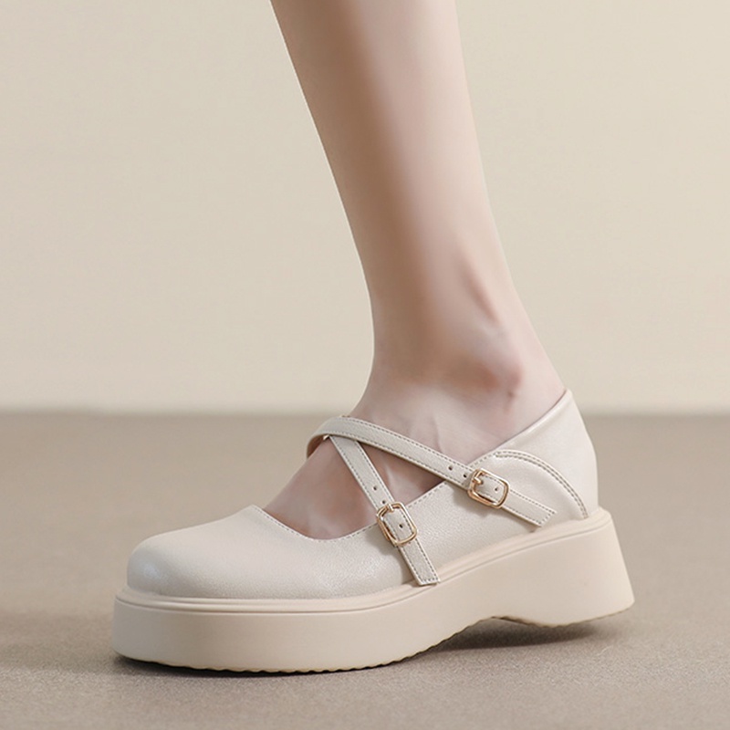 Giày Da Mũi Tròn Đế Dày Phong Cách Anh Quốc Cho Nữ Size 34-42