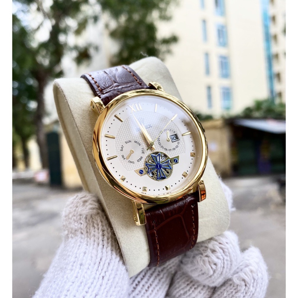 Đồng Hồ Rolex Dây Da Nam Kim Vạch La Mã Có Lịch Ngày Size Mặt 38mm Viền Thép Chống Gỉ Sét - Bảo Hành 12 Tháng