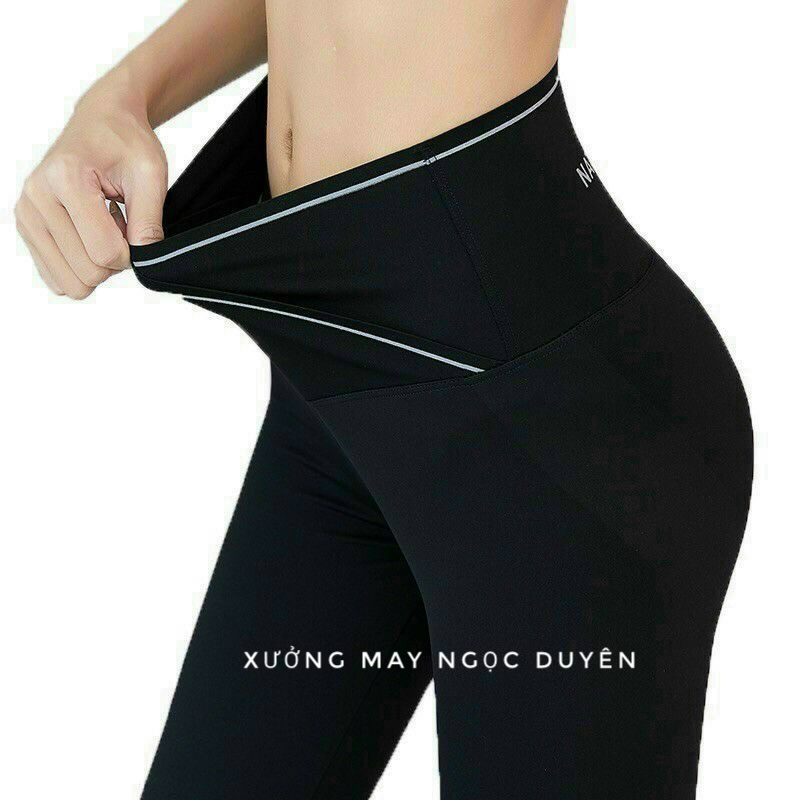 Quần legging nữ cạp cao vạt chéo viền sọc kẻ trắng gen bụng nâng mông dáng tregging ôm dài thun gân vải Umi co giãn gym