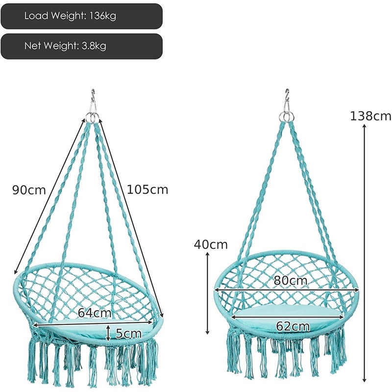 Xích đu thư giãn Swing Cotton kinh bắc Mầu Xanh Ngọc siêu chất 2021 macrame đã bao gồm cần treo