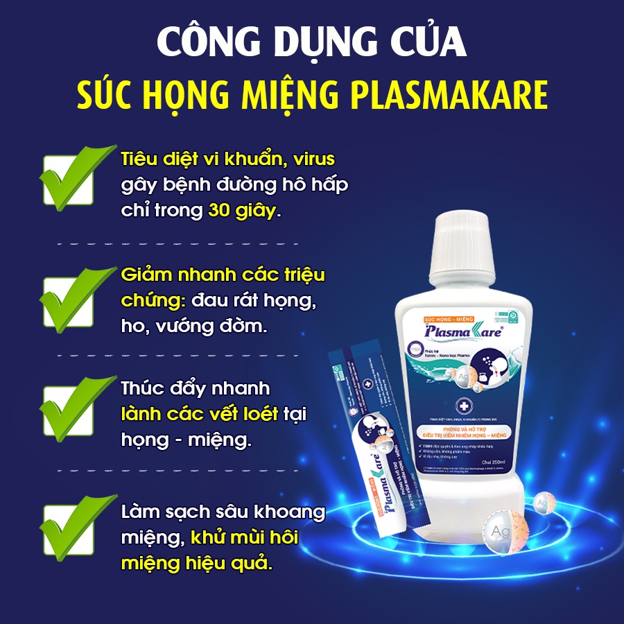 Combo 3 chai Nước súc họng miệng PlasmaKare chai 150ml giảm ho, rát họng, amidan, ho, khản tiếng chỉ cần súc 30s