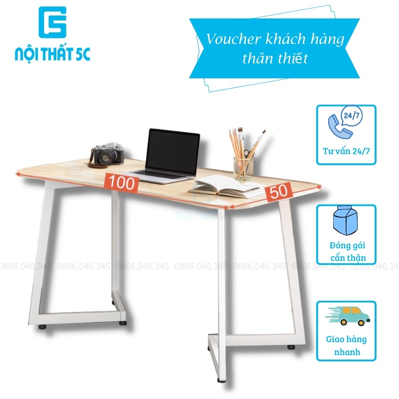 Bàn làm việc kiểu hàn, mặt gỗ mdf dễ lau chùi, bàn học chân sắt dùng cho văn phòng, học sinh, sinh viên giá rẻ