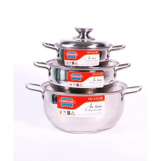 Bộ Nồi Inox Sunhouse 3 Đáy SH335 Dùng Được Bêp Từ