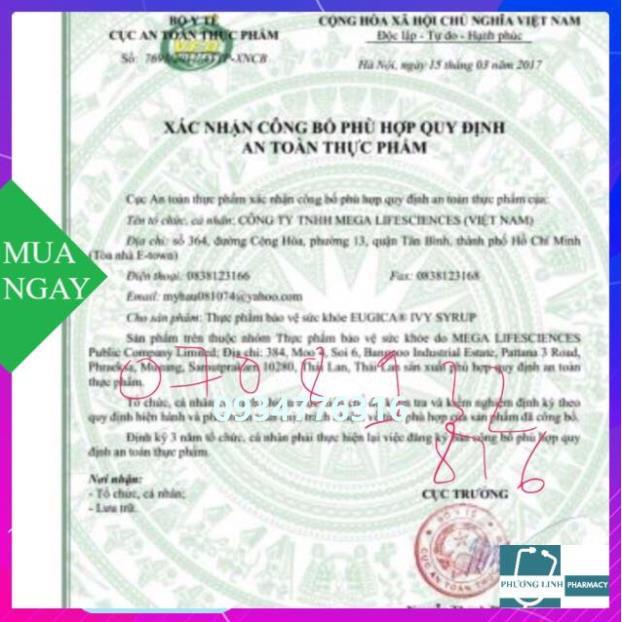 Eugica Ivy Syrup (chiết xuất lá thường xuân, long đờm ,giảm ho,)